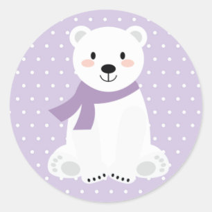 Adesivo Redondo Chá de Bebê Urso Polar Menina Roxo