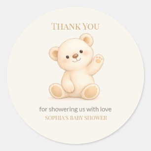 Adesivo Redondo Chá de Bebê Urso Teddy Boho