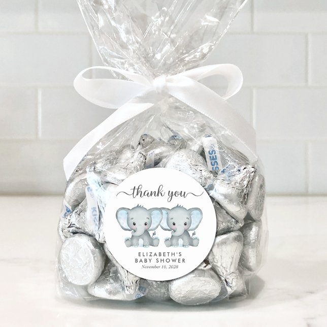 Adesivo Redondo Chá De Bebês Gêmeos Elefantes Bonitos Obrigado (Criador carregado)