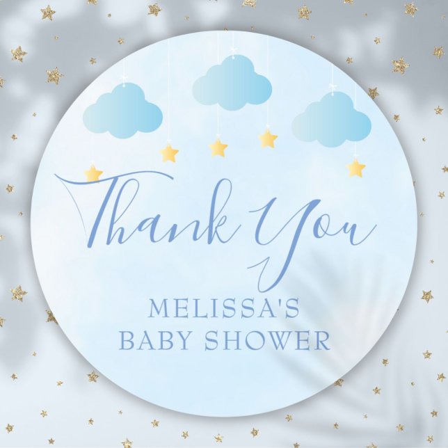 Adesivo Redondo Chá De Bebezinho Azul Muito Obrigado. (Cute Blue Baby Boy Shower Thank You Favor Classic Round Sticker)