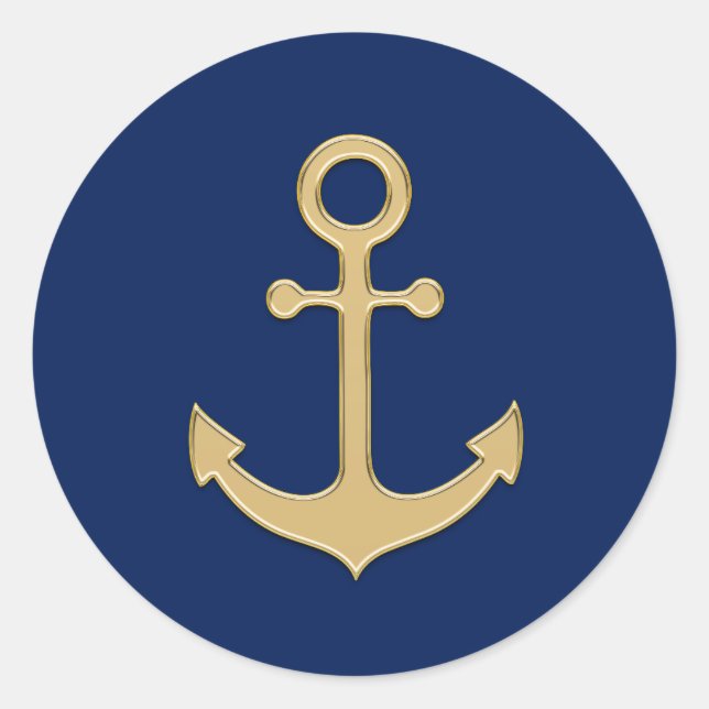 Adesivo Redondo Chá de casamento de Âncora Dourada Azul Marinho Ná (Frente)