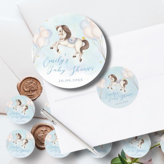 Adesivo Redondo Chá de estrela do balão azul Pony (Criador carregado)