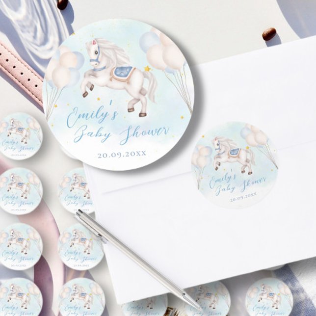 Adesivo Redondo Chá de estrela do balão azul Pony (Criador carregado)