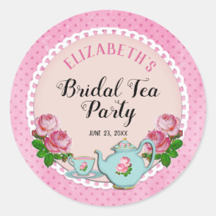 Adesivo Redondo Chá de Festa de Chá Bridal, Estilo de Algodão R