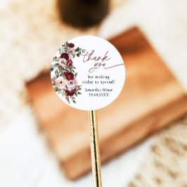 Adesivo Redondo Chá De Flores Rosa Blush Burgundy - Obrigado