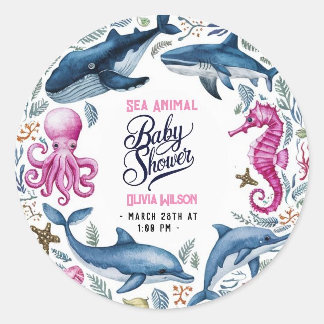 Adesivo Redondo Chá de fraldas7 moderno elegante de aquarela (Frente)