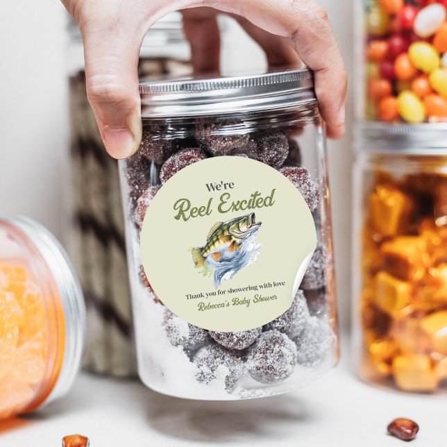 Adesivo Redondo Chá de fraldas Animado De Pesca Com Enguia Verde (Criador carregado)