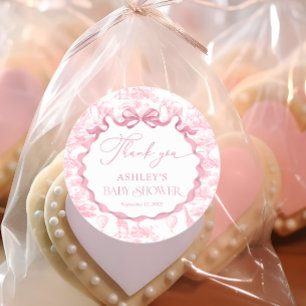 Adesivo Redondo Chá de fraldas Animal Safari Rosa Obrigado