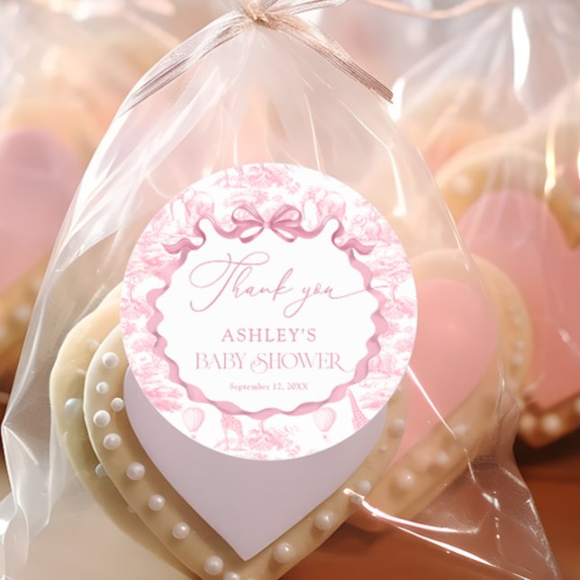 Adesivo Redondo Chá de fraldas Animal Safari Rosa Obrigado (Criador carregado)