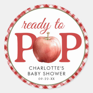 Adesivo Redondo Chá de fraldas Apple pronto para Pop Red Sticker