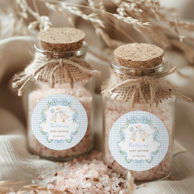 Adesivo Redondo Chá de fraldas Arco Floral  Azul de Ganso bobo (Criador carregado)