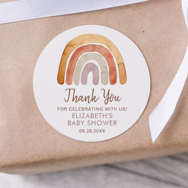 Adesivo Redondo Chá de fraldas Arco-Íris Boho (Criador carregado)