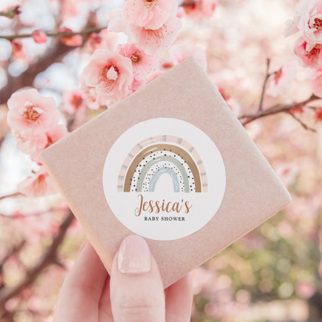 Adesivo Redondo Chá de fraldas Arco-Íris Peach Tan Sage Boho (Criador carregado)