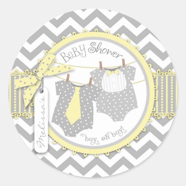 Adesivo Redondo Chá de fraldas Arco Tie Chevron de Impressão Twin  (Frente)