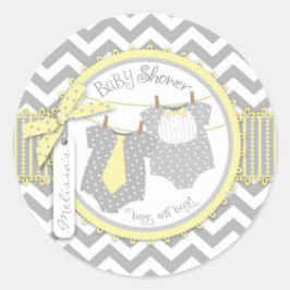 Adesivo Redondo Chá de fraldas Arco Tie Chevron de Impressão Twin