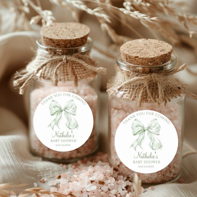 Adesivo Redondo Chá de fraldas Arco Verde Sage Obrigado por vir (Criador carregado)