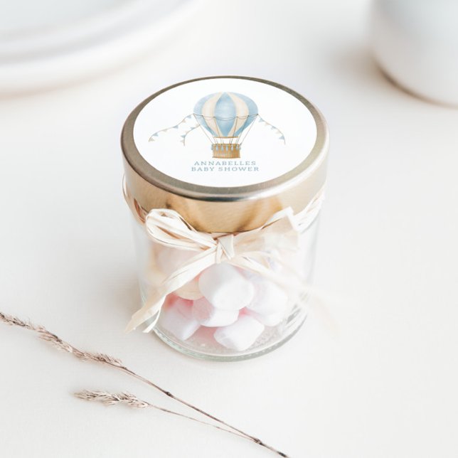 Adesivo Redondo Chá de fraldas azul, aventura do balão de ar quent (Criador carregado)