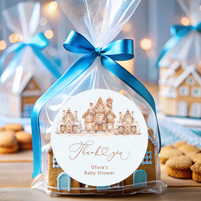 Adesivo Redondo Chá de fraldas Azul da Vila Inverno Obrigado (Criador carregado)