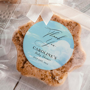 Adesivo Redondo Chá de fraldas Azul Das Nuvens Do Céu Obrigado