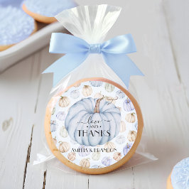 Adesivo Redondo Chá de fraldas Azul De Abóbora Obrigado