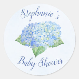 Adesivo Redondo Chá de fraldas azul do Hydrangea personalizado