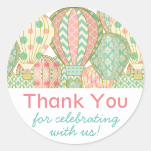 Adesivo Redondo Chá de fraldas azul dos balões de ar quente do