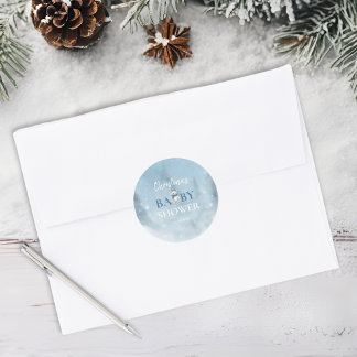 Adesivo Redondo Chá de fraldas azul escura do urso de inverno