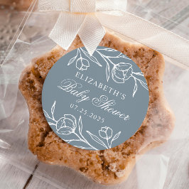 Adesivo Redondo Chá de fraldas Azul Floral Dusty com Esquema