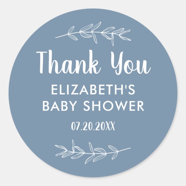 Adesivo Redondo Chá de fraldas Azul Minimalista - Obrigado (Frente)