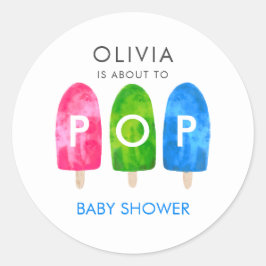 Adesivo Redondo Chá de fraldas azul pronto para Pop