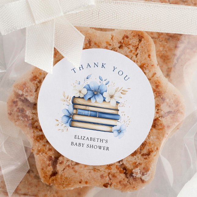 Adesivo Redondo Chá de fraldas Azul Storybook Obrigado (Criador carregado)