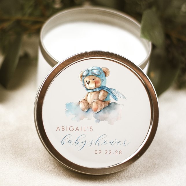 Adesivo Redondo Chá de fraldas Azul Urso Urso Cinzento Cinto (Criador carregado)