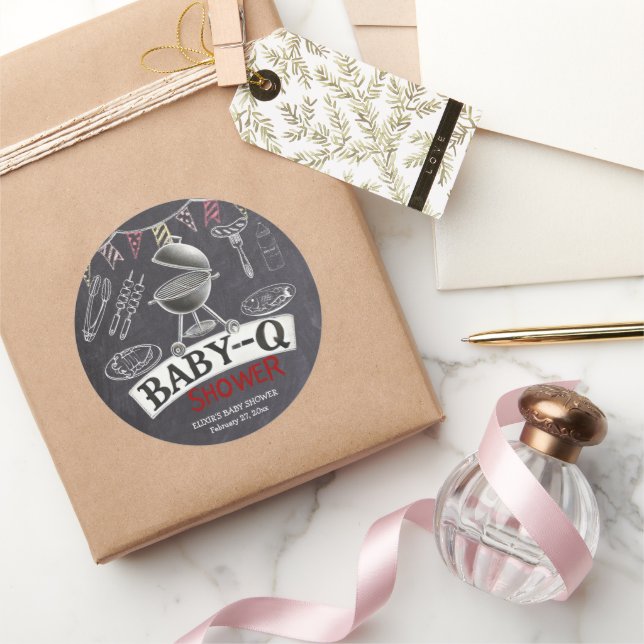 Adesivo Redondo Chá de fraldas Baby-Q Grill Chalkboard (Presentear)