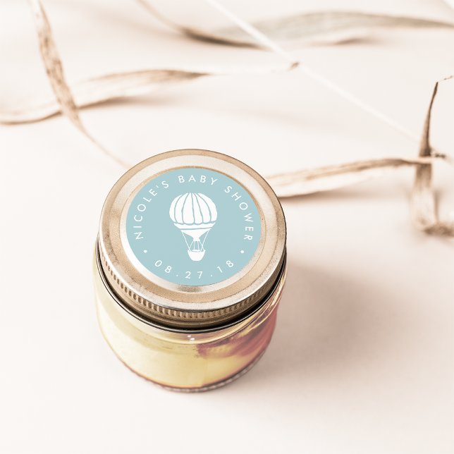 Adesivo Redondo Chá de fraldas Balão de Ar Quente Azul (Criador carregado)