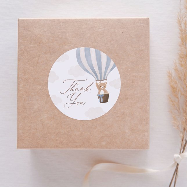 Adesivo Redondo Chá de fraldas Balão de Ar Quente do Urso Azul (Criador carregado)