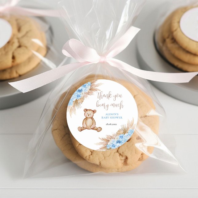 Adesivo Redondo Chá de fraldas Beary Muita Pampas Grass Obrigado (Criador carregado)