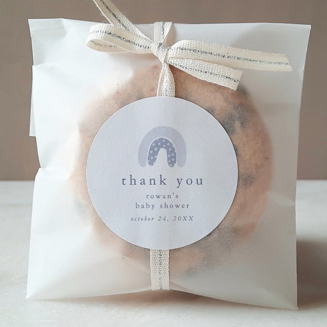 Adesivo Redondo CHÁ DE FRALDAS Blue Boho Rainbow do ROWAN Obrigado (ROWAN Boy Blue Boho Rainbow Baby Shower Thank You Classic Round Sticker)