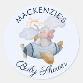 Adesivo Redondo Chá de fraldas Blue Boy's Elephant Plane Classic R