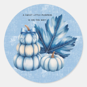 Adesivo Redondo Chá de fraldas Blue Pumpkin and Leaf Boy