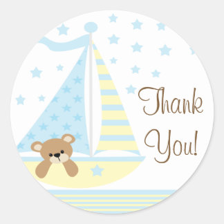Adesivo Redondo Chá de fraldas Blue Sailboat Obrigado Sticker