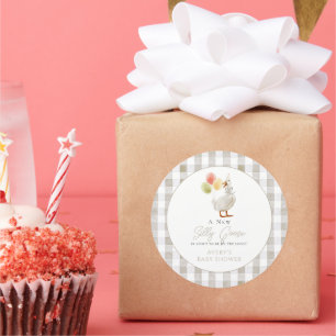 Adesivo Redondo Chá de fraldas bobo Goose Greige Gingham