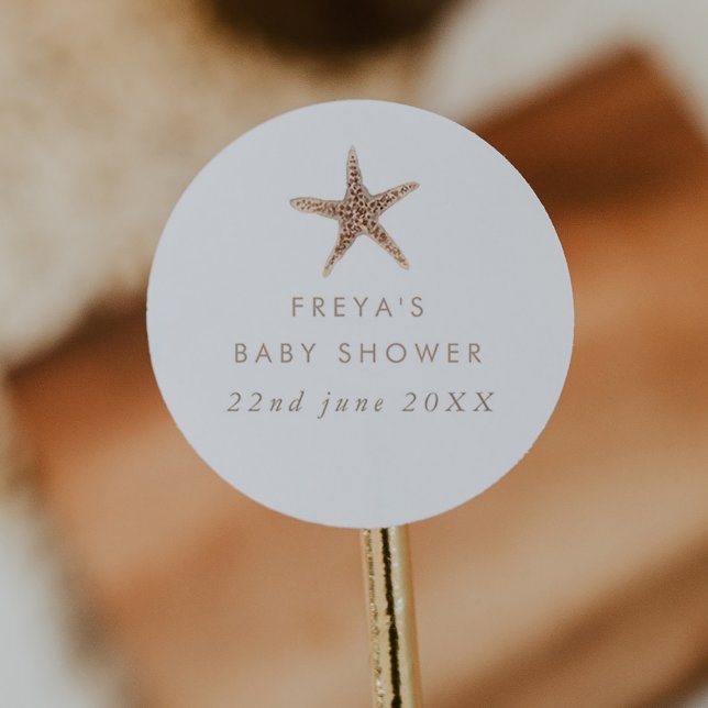 Adesivo Redondo Chá de fraldas Boho Beach Shell (Zazzle Boho Beach Shell Baby Shower Classic Round Sticker)