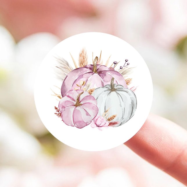 Adesivo Redondo Chá de fraldas Boho Floral Little Pink Pumpkins (Criador carregado)