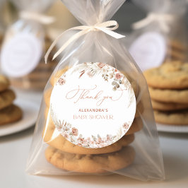 Adesivo Redondo Chá de fraldas Boho Pampas Grass Obrigado