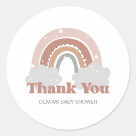 Adesivo Redondo Chá de fraldas Boho Rainbow Obrigado