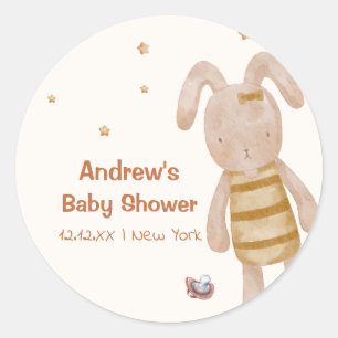 Adesivo Redondo Chá de fraldas Bonito Minimalista Boho Bunny Toy