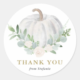 Adesivo Redondo Chá de fraldas Branco Da Abóbora Obrigado