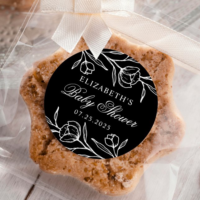 Adesivo Redondo Chá de fraldas branco e preto esboçado (Criador carregado)