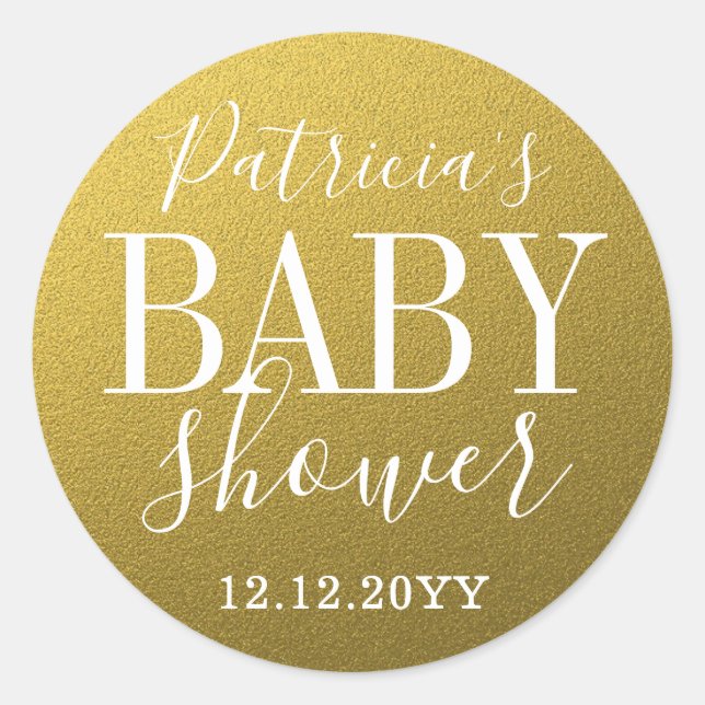 Adesivo Redondo Chá de fraldas brilhante Dourado (Frente)