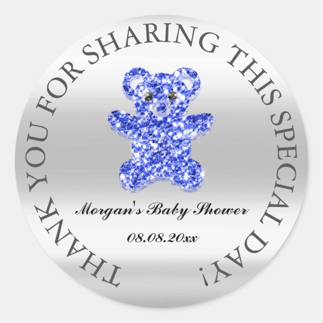 Adesivo Redondo Chá de fraldas Brilhante Favorito Obrigado Urso Re (Frente)